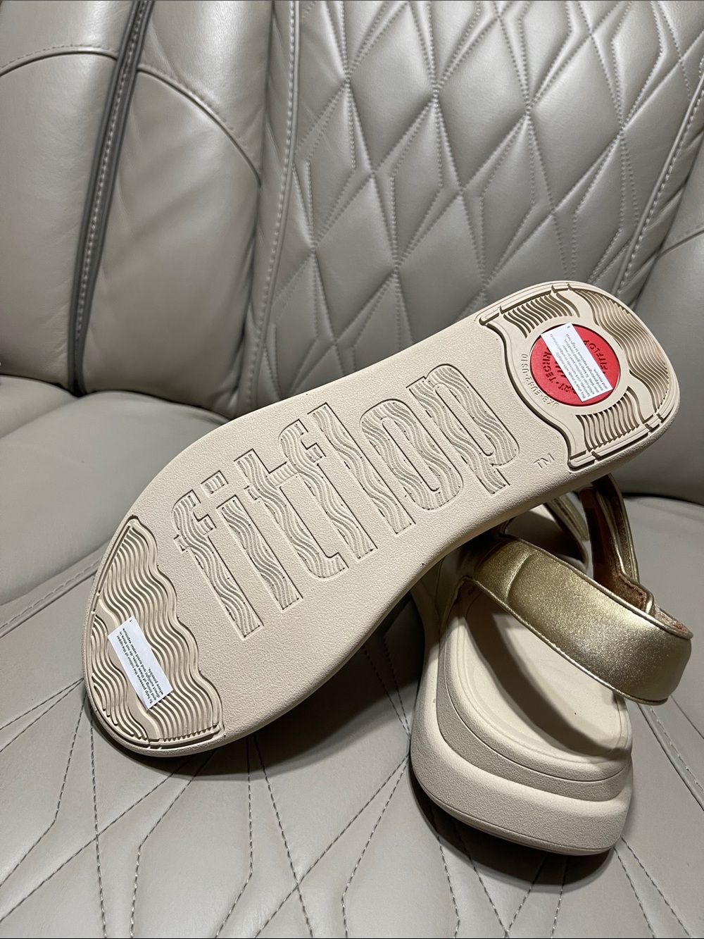 FitFlop F-Mode Go Metallic Gold Adjustable Flatform Sandals - Picture 8 of 10